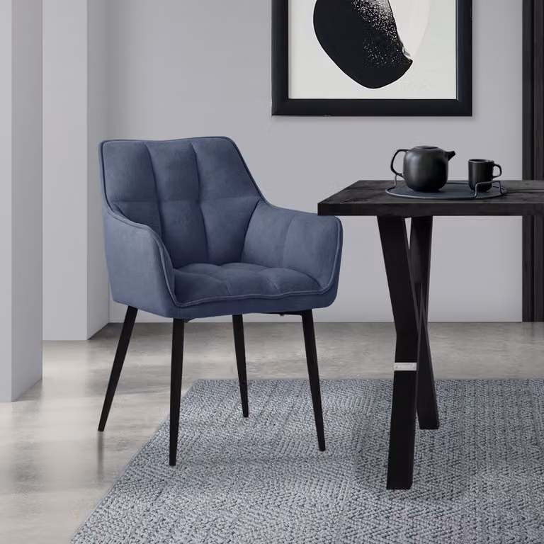 Sedia da pranzo ML-Design in tessuto spugna, blu, con seduta imbottita di spessore