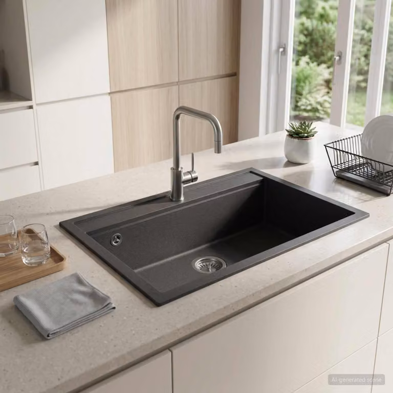 Lavello da cucina a vasca singola vidaXL in composito di granito grigio L: 79,5 cm, P: 50,5 cm, H: 20 cm