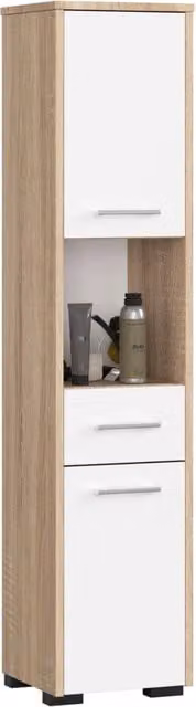 Colonna da bagno AKORD FIN Sonoma Quercia con 2 ante e 1 cassetto, inserto frontale bianco, L/P/H: 30 x 30 x 140 cm