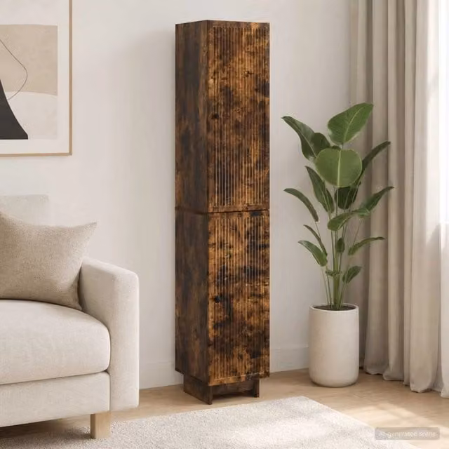 Set di 2 armadi moderni vidaXL in legno MDF color marrone rovere con illuminazione integrata per soggiorno o ufficio in casa