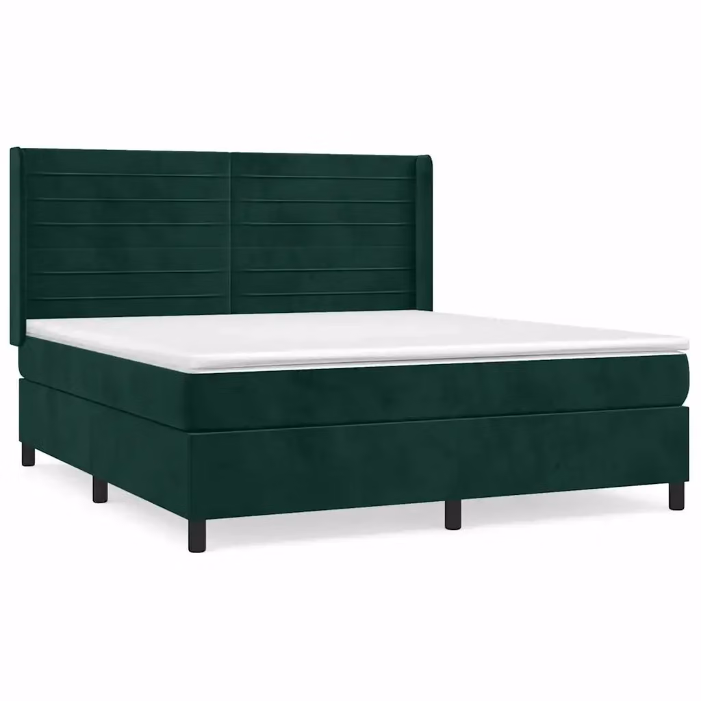 Letto Ibrido vidaXL con Giroletto a Molle e Materasso in Velluto Verde Scuro e Bianco, Struttura in Legno di Larice, L/P: 180 x 200 cm – 2