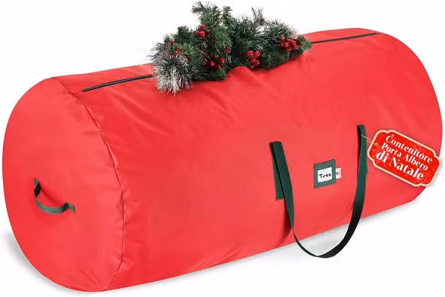 Borsa Contenitore Impermeabile per Albero di Natale Saint Joy Rossa, Pieghevole con Manici e Zip
