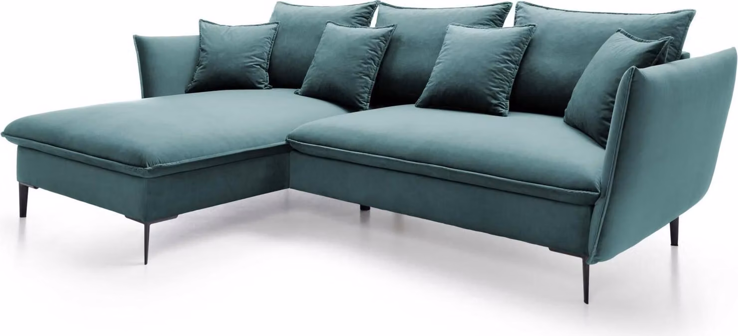 FURNLUX Divano angolare verde e nero lucido 258 cm / Colore principale: Verde / Dimensioni: 258 x 91 x 167 cm