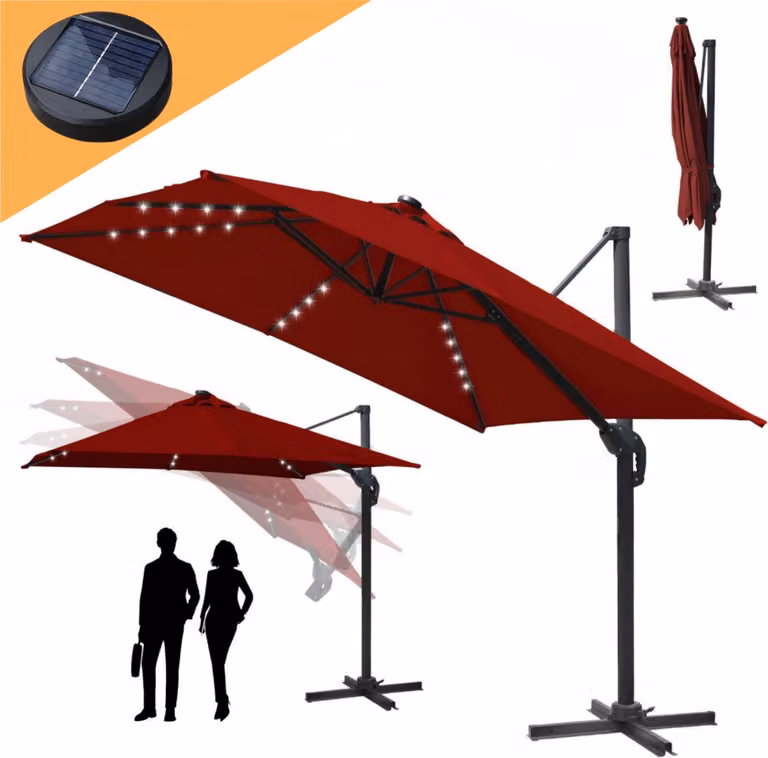 Clanmacy ombrellone con illuminazione a LED ombrellone a sbalzo 300 cm ombrellone da giardino padiglione - rosso