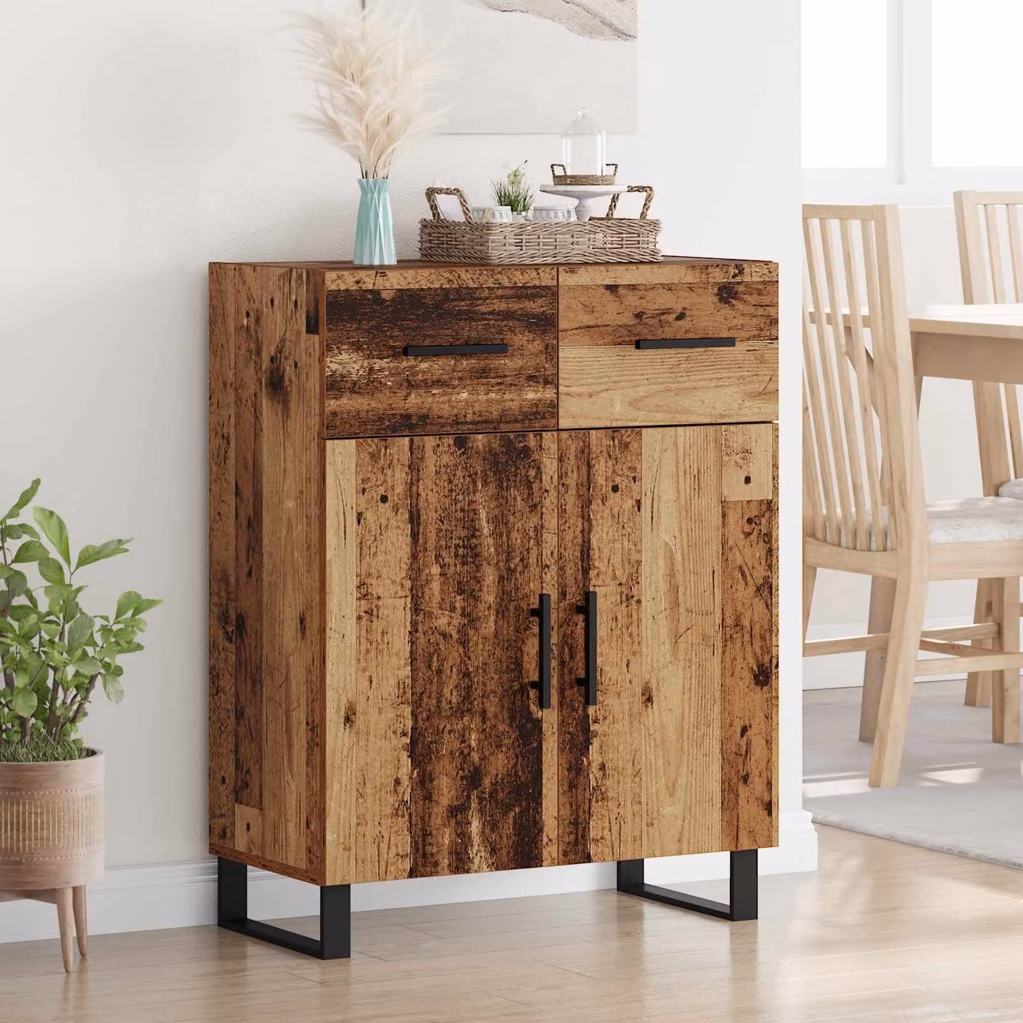 Credenza moderna vidaXL in legno ingegnerizzato e metallo, colore marrone, L: 69,5 cm, P: 34 cm, H: 90 cm