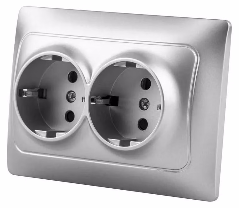 Onlex Doppia presa Schuko da incasso Universale 16a Argento Argento Taglia unica