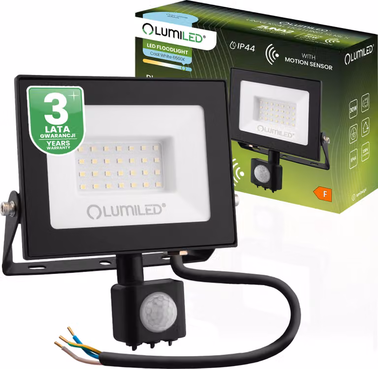 LUMILED Faretto LED 30W proiettore da esterno 2700Lm proiettore da esterno IP44 splashproof 6500K bianco freddo proiettore sensore di movimento