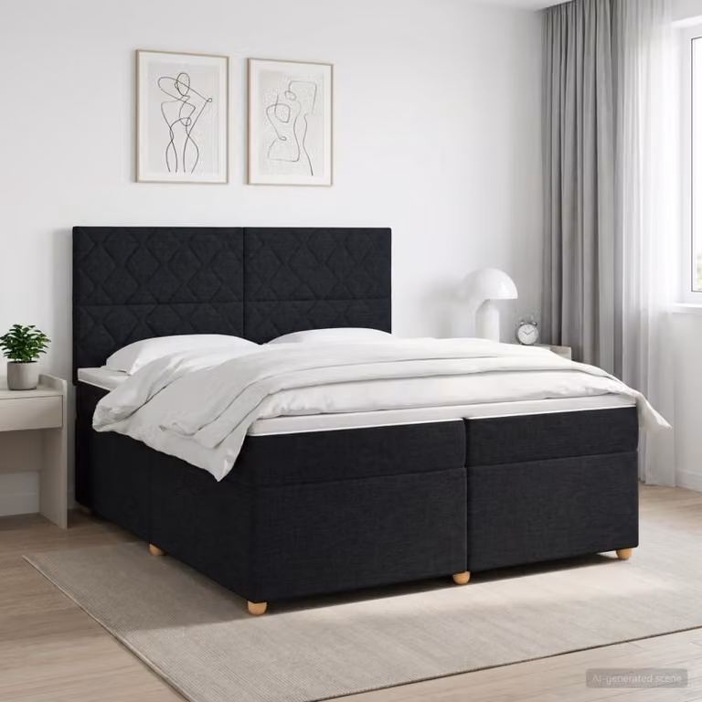 Letto box spring con materasso ibrido vidaXL in tessuto nero L/P: 200 x 200 cm