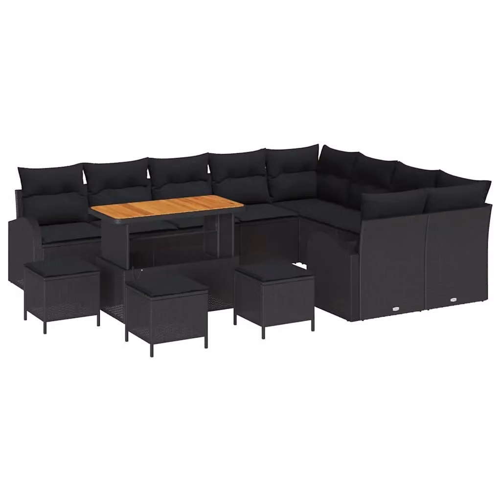 Set Divano da Giardino vidaXL 13 Pezzi in Polyrattan Nero con Cuscini e Tavolino – 2