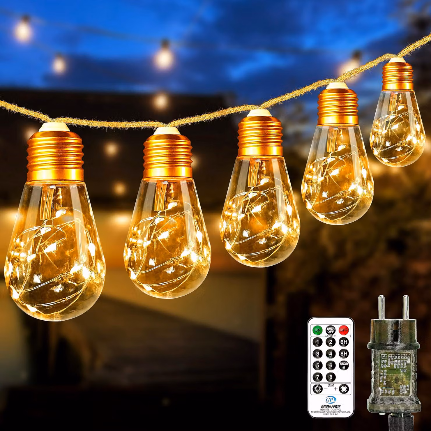 Catena luminosa a LED, 9 metri, 16 lampadine, stile vintage, con telecomando e timer