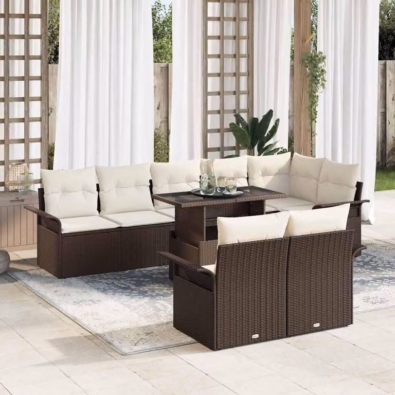 Maison Exclusive - Set di divani da giardino, 9 pezzi, color marrone, in rattan sintetico
