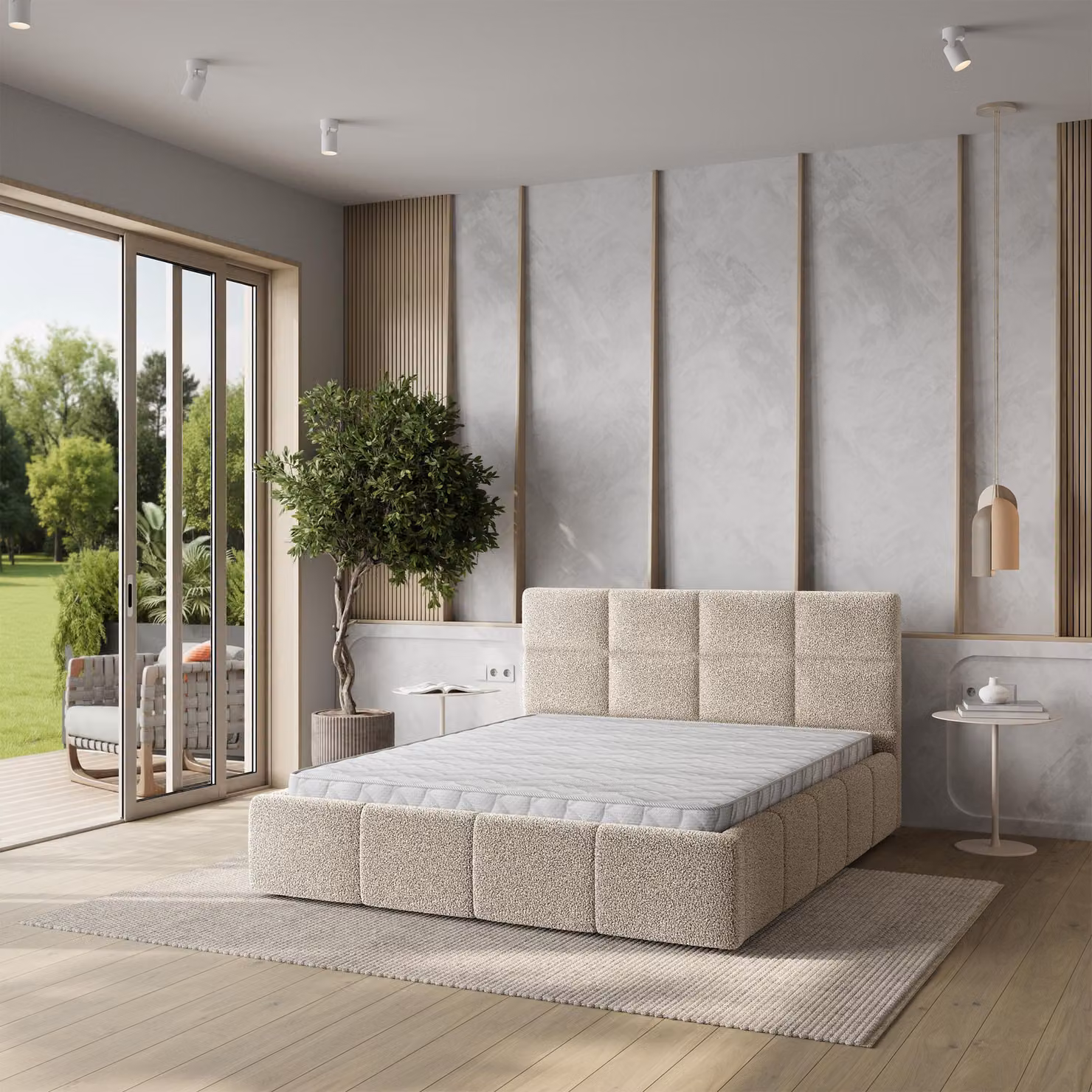 Letto imbottito Masseno COMO 160x200 cm, letto imbottito con cassetti - Beige, QUELLE 05