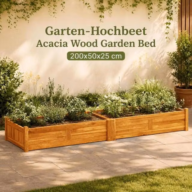 Garden Raised Bed Acacia Wood 200x50x25 Cm