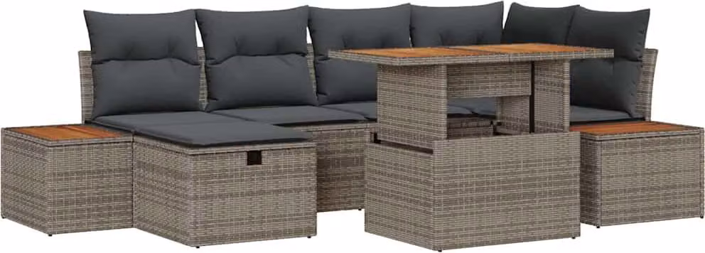 Set Divano da Giardino 7 pcs Grigio polyrattan