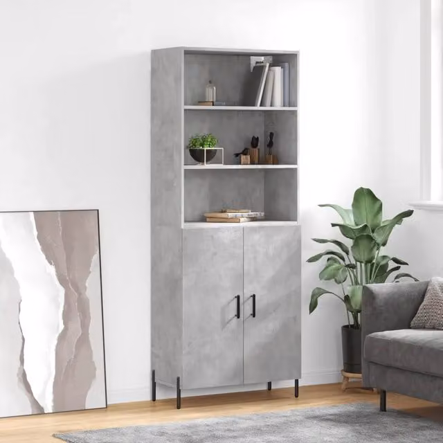 Credenza moderna vidaXL in legno e metallo grigio L: 69,5 cm, P: 34 cm, H: 180 cm