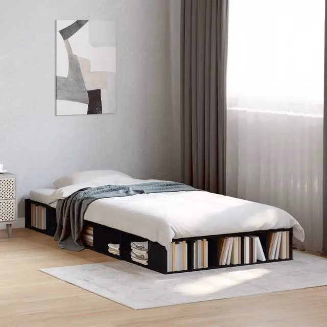 Giroletto-Struttura Letto Nero 90x190 cm in Legno Multistrato 859246