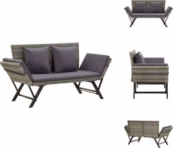 vidaXL Panca da giardino con cuscini 176 cm in poly rattan grigio - Panche da giardino