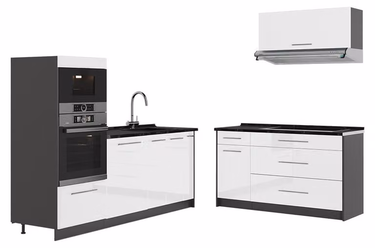 Cucina Vicco Fame-Line Bianco lucido/Antracite 340 cm senza piano di lavoro, Model 63880