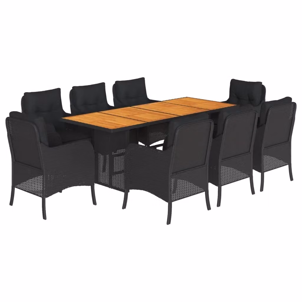 Set da Pranzo da Giardino vidaXL in Polyrattan e Legno di Acacia Nero e Marrone con 9 Pezzi – 2
