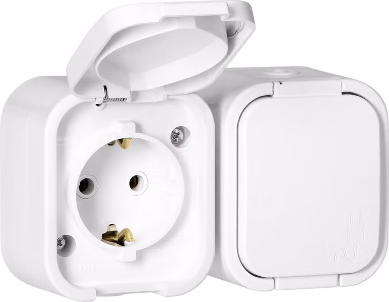 Presa a muro doppia Schuko IP54 colore bianco 16A serie B2