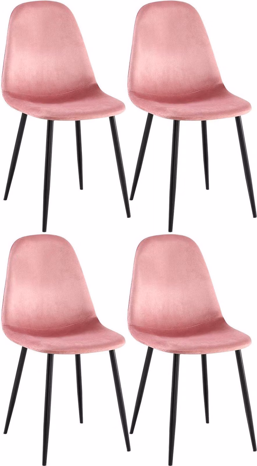Set di quattro sedie per sala da pranzo, sedie da cucina, design di facile manutenzione - velluto rosa
