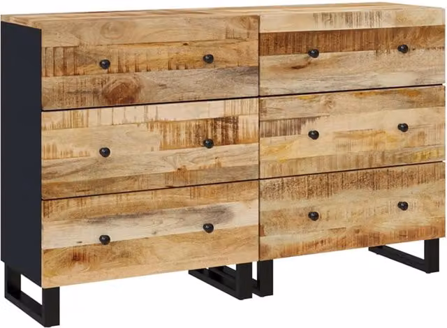 Credenza comò armadio mobile portaoggetti organizzatore cucina soggiorno salotti set di 2 60 x 33 x 75 cm legno grezzo di mango marrone 02_0036640