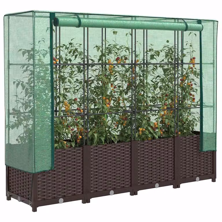 Letto rialzato con copertura serra effetto rattan vidaXL, marrone e verde, L 160 cm x P 40 cm x H 138 cm