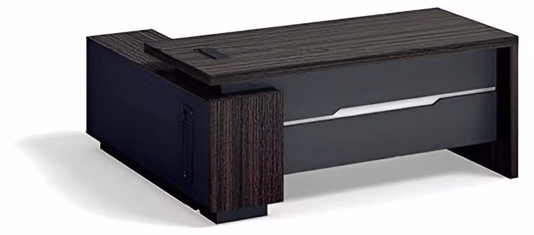 Lussuosa scrivania angolare in legno per un ufficio moderno con ampia superficie