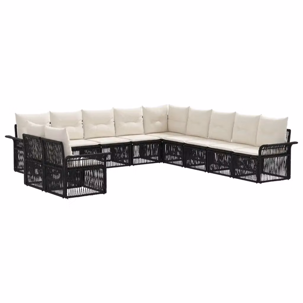 Set Divano da Giardino a L con 11 Pezzi vidaXL Nero con Cuscini e Struttura in Metallo e Polyrattan – 2