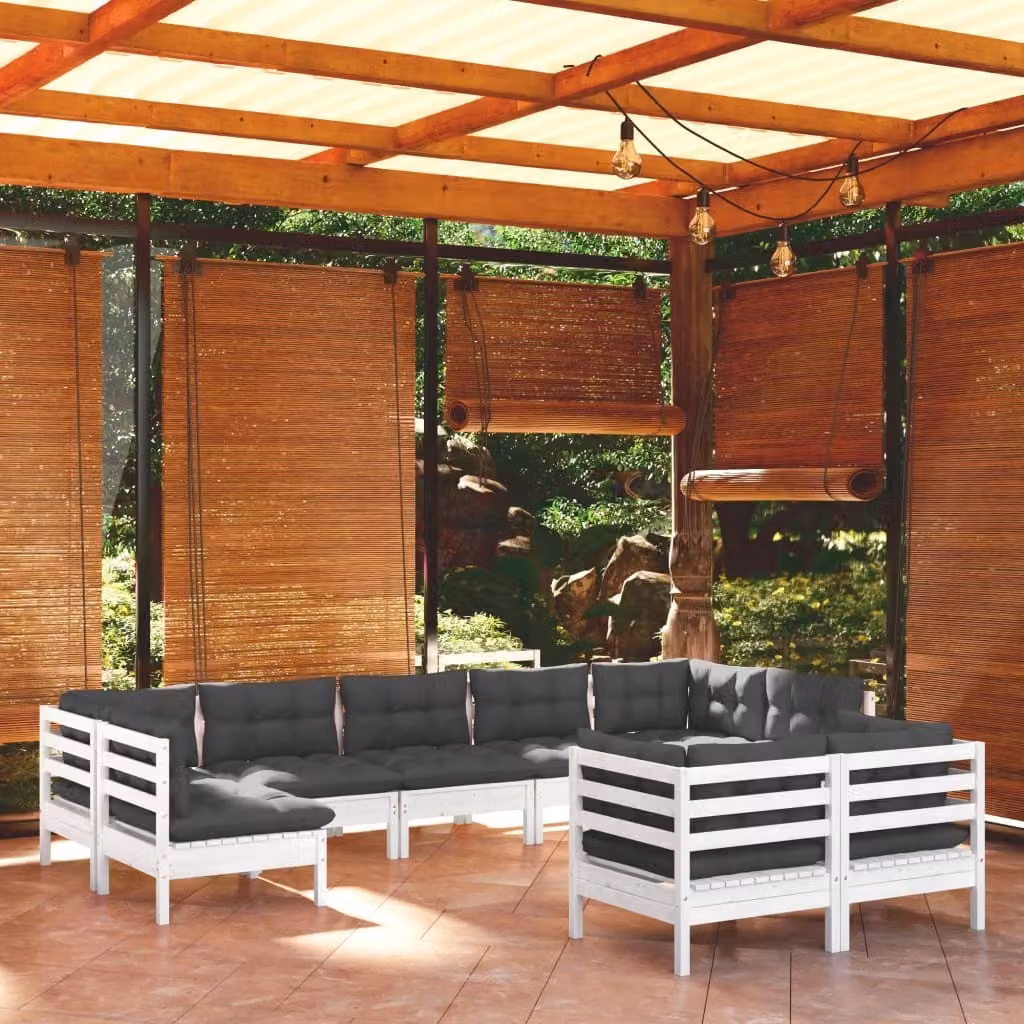 Maison Exclusive - Set Divani da Giardino 9 pz con Cuscini BiancLegno di Pino