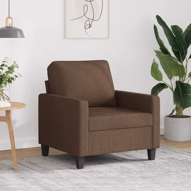 Poltrona moderna vidaXL in tessuto marrone con struttura in metallo e braccioli – 1