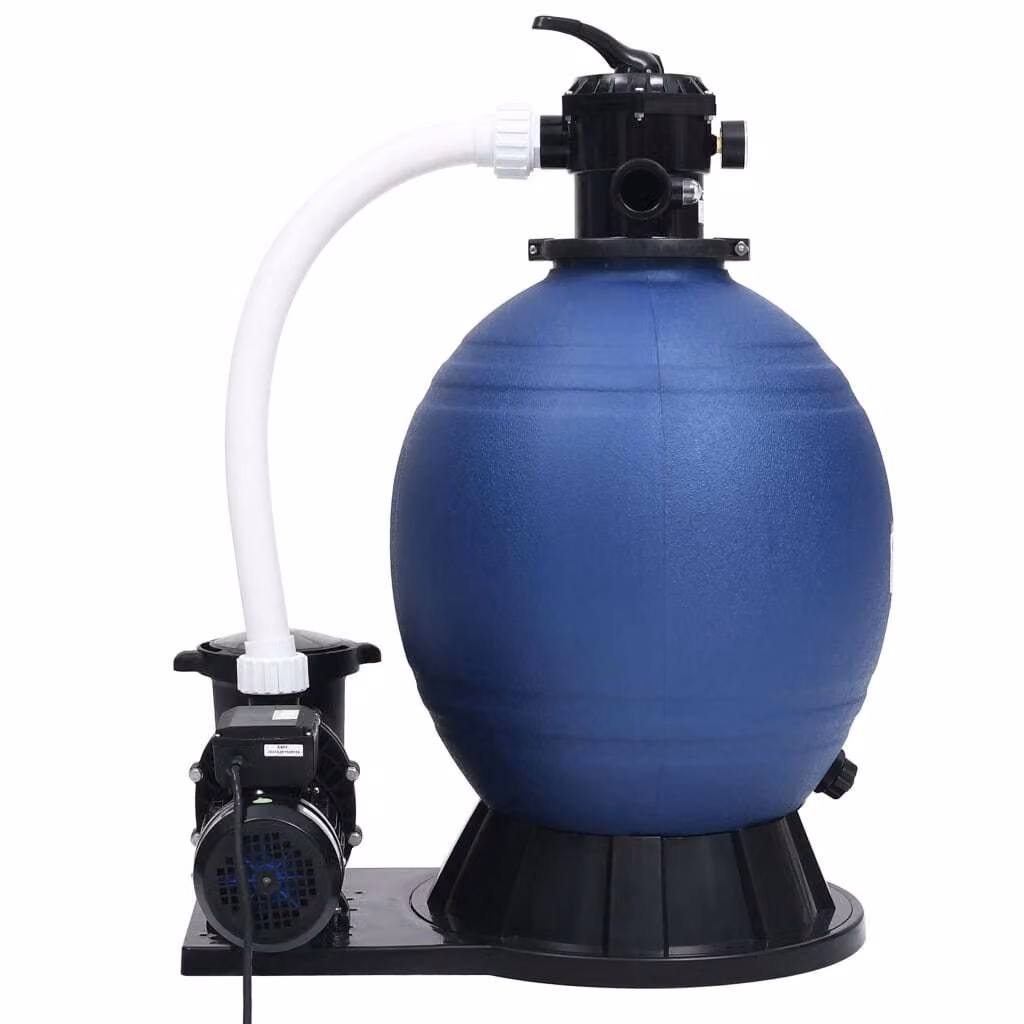 vidaXL Filtro a sabbia con valvola a 7 vie e pompa da 1000 W Blu Nero