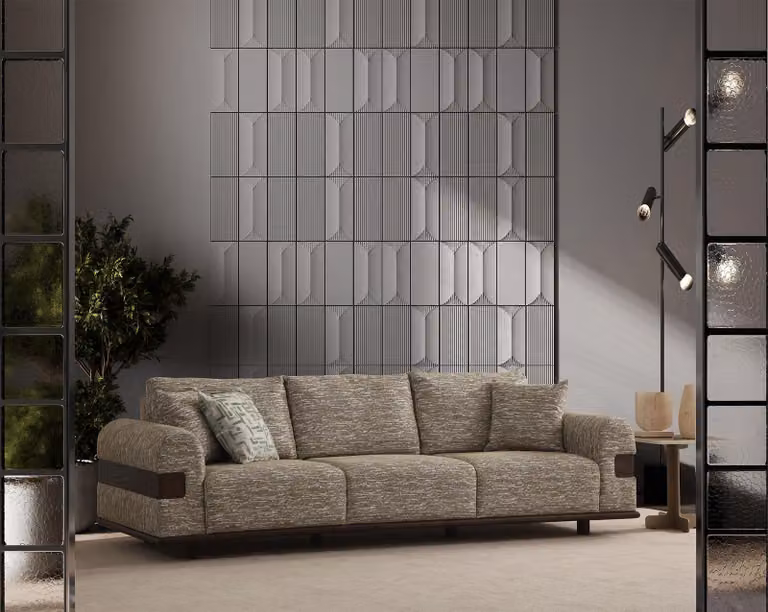 Eleganter Beiger Dreisitzer Wohnzimmer Polstersofa Edle Textilcouch