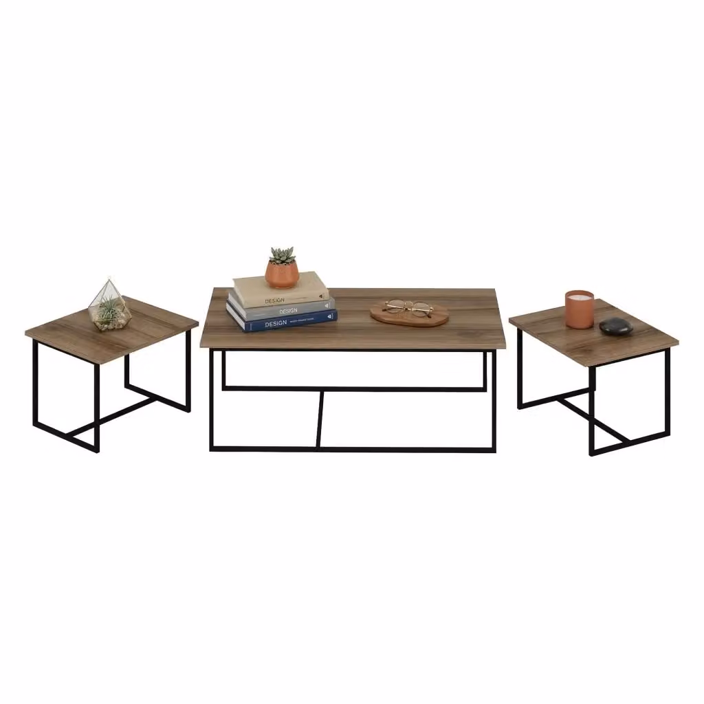 Set di 3 tavolini da salotto modulari Calco DMORA, design moderno, colore marrone e nero, L/P/H: 90 x 60 x 42 cm – 2