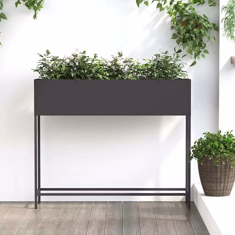 Vaso da giardino rialzato vidaXL in acciaio nero L: 100 cm, P: 26 cm, H: 82 cm