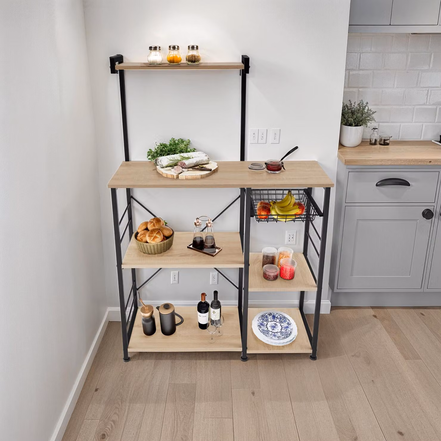 Scaffale da cucina Crawley Tectake in stile industriale, rovere e metallo, L 90 cm x P 40 cm x H 131,5 cm – 2