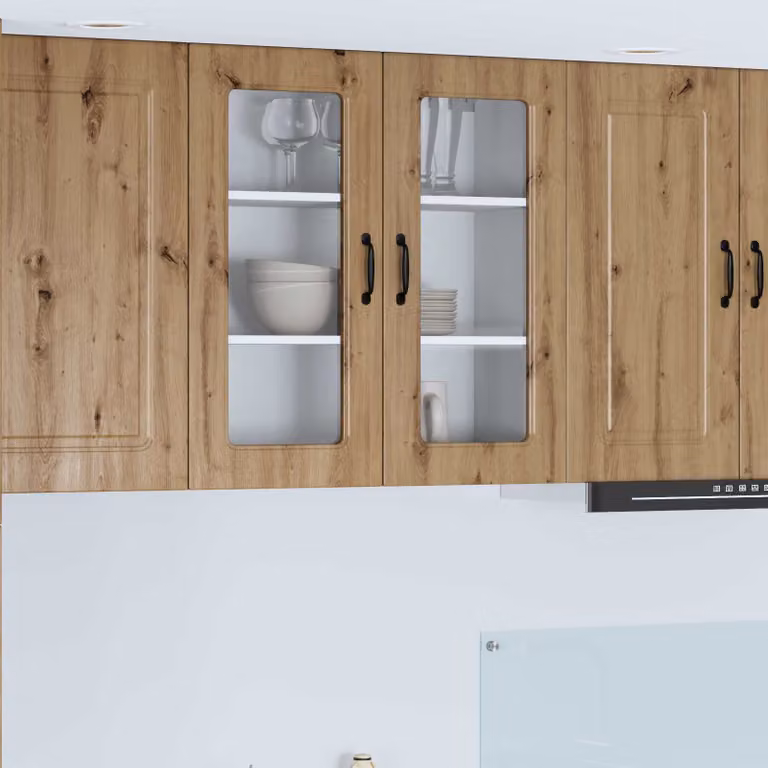 vidaXL Mobile Unità a muro per cucina Kalmar in legno Rovere marrone con ante in vetro