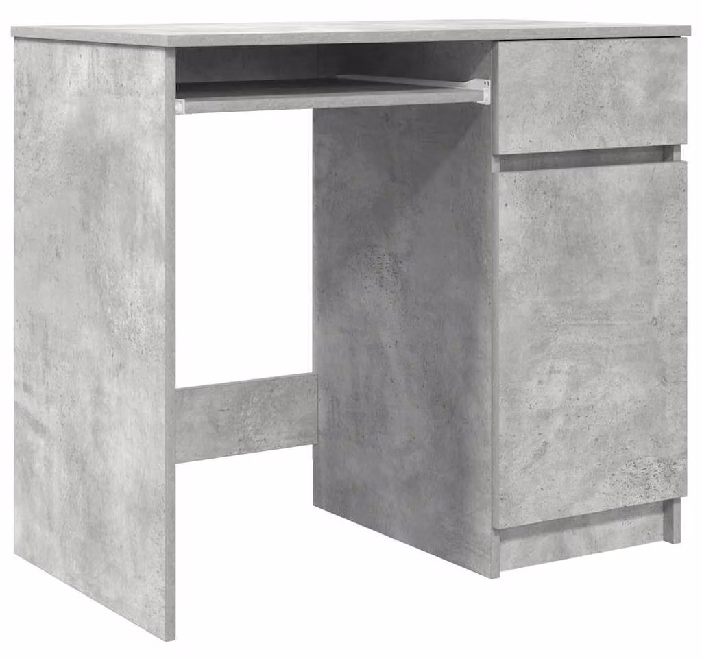 Scrivania grigio cemento con cassetto e ripiano, dimensioni 86x49x76 cm