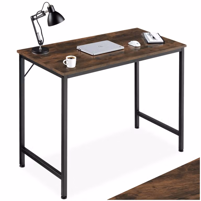 Scrivania da ufficio TecTake in stile industriale marrone con piano in MDF laminato e struttura regolabile in altezza