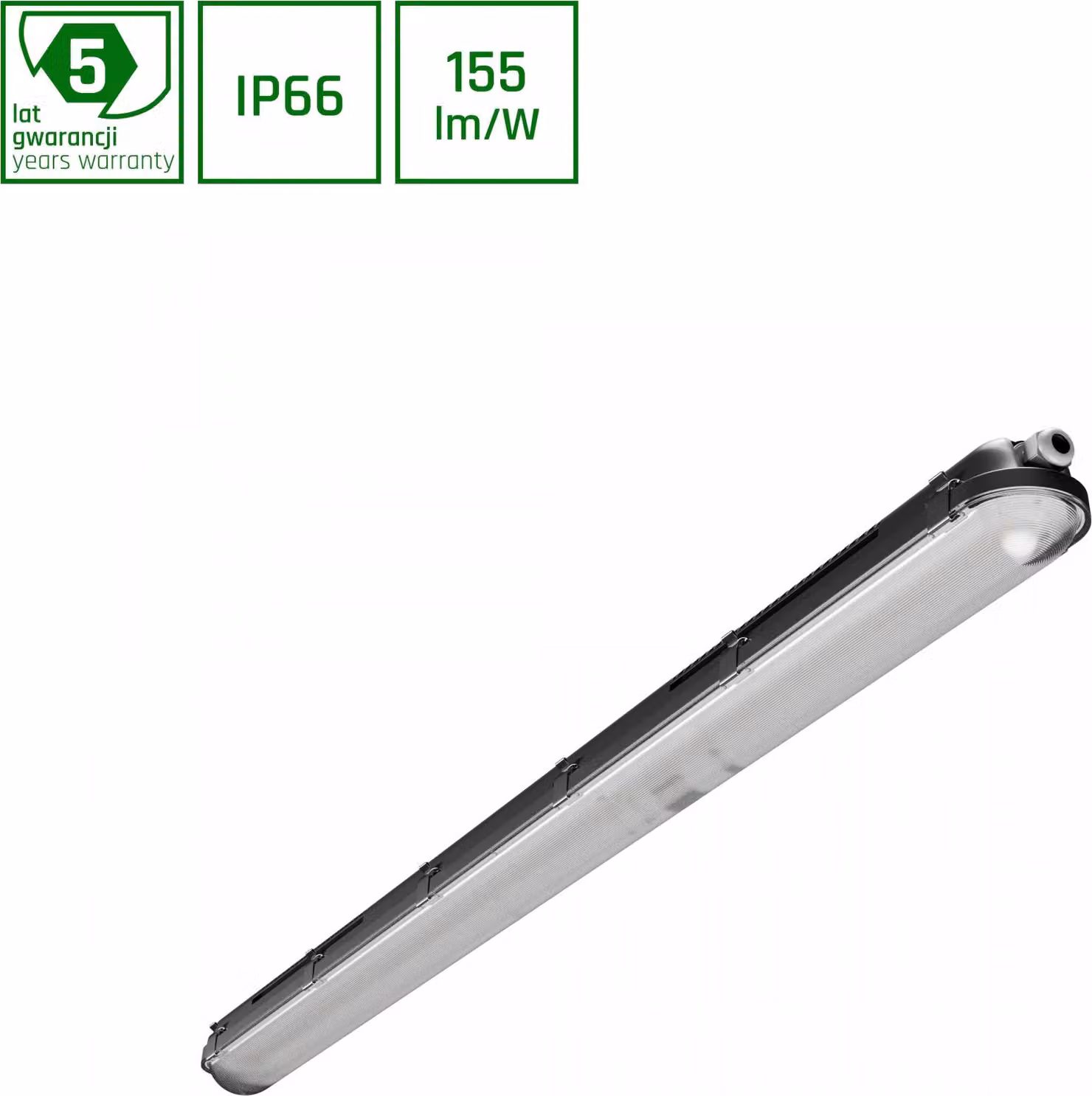 Apparecchio LED a prova di umidità IP66 - 20-40W 3000-6000Lm - 840 bianco neutro | 120cm - Multi lumen regolabile - IK10 - Limea Pro - Nero