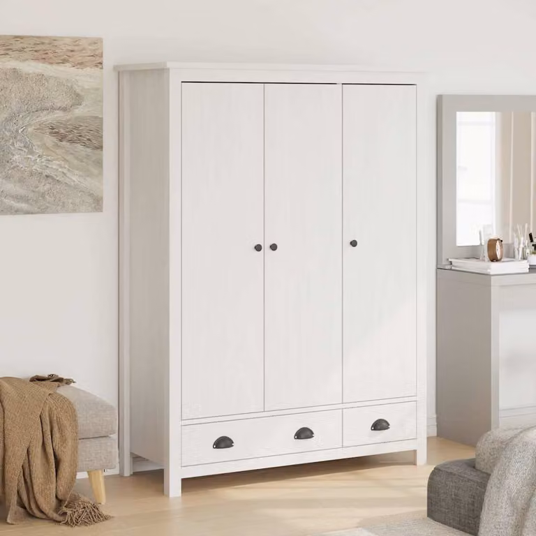 vidaXL Armadio a 3 Ante Hill Bianco in Legno di Pino L: 127 cm, P: 50 cm, H: 170 cm