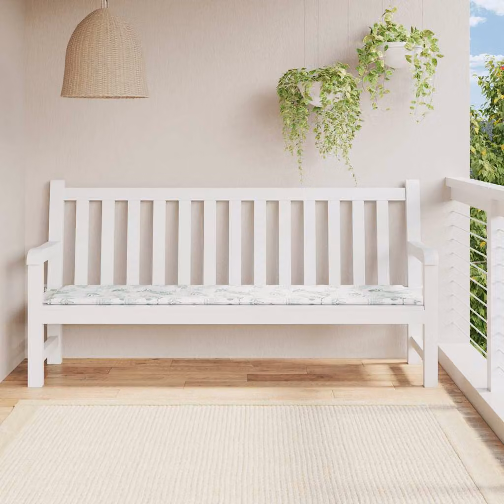 Cuscino per panca da giardino vidaXL con motivo a foglie, verde e multicolore, L/P/H: 200 x 50 x 3 cm