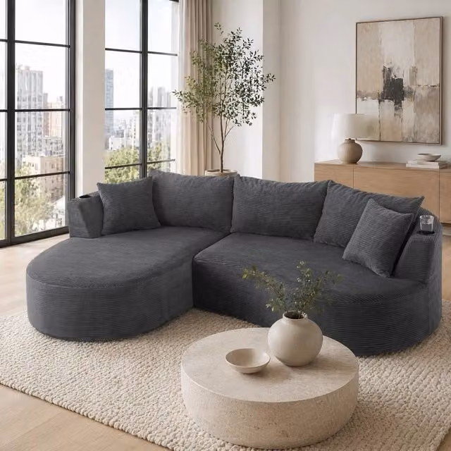 Divano angolare 264x168x76 cm grigio – chaise longue sinistra, tessuto a coste