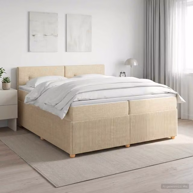 Letto box spring con materasso ibrido vidaXL in tessuto beige e bianco L/P: 200 x 200 cm
