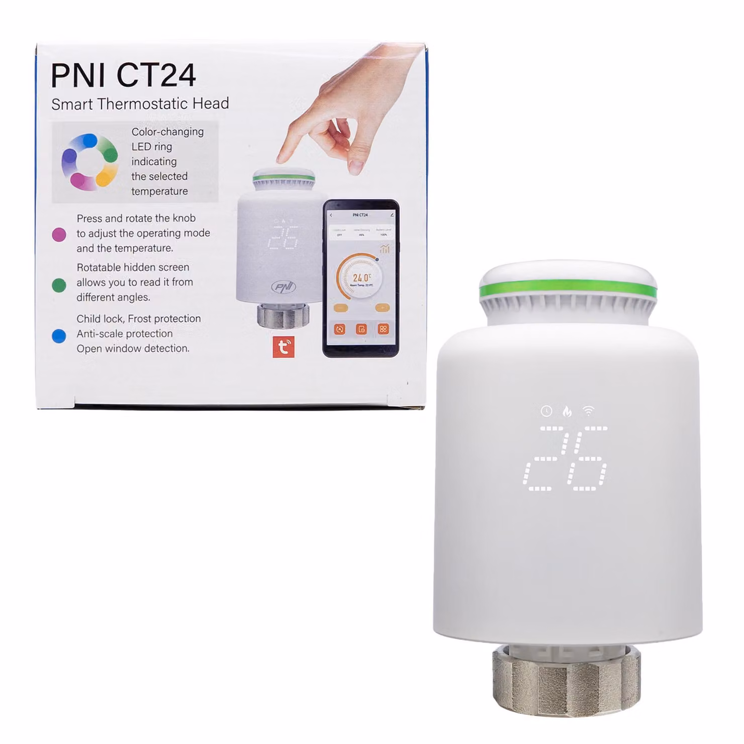 Testa termostatica intelligente PNI CT24 per radiatori, applicazione mobile Tuya Smart