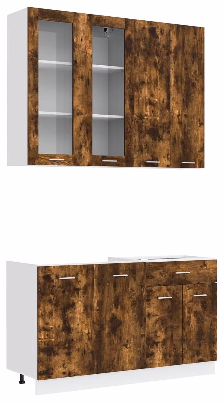 Set da cucina LYON, composto da 4 elementi, realizzato in legno impiallacciato di quercia affumicata