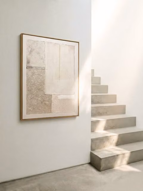 Quadro astratto Ress Kenay Home in tela beige, grigio e bianco, L: 80 cm, H: 100 cm