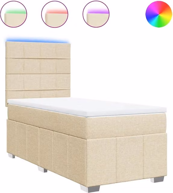 Letto singolo | Letto per adulti | Giroletto a Molle con Materasso Crema 100x200 cm in Tessuto