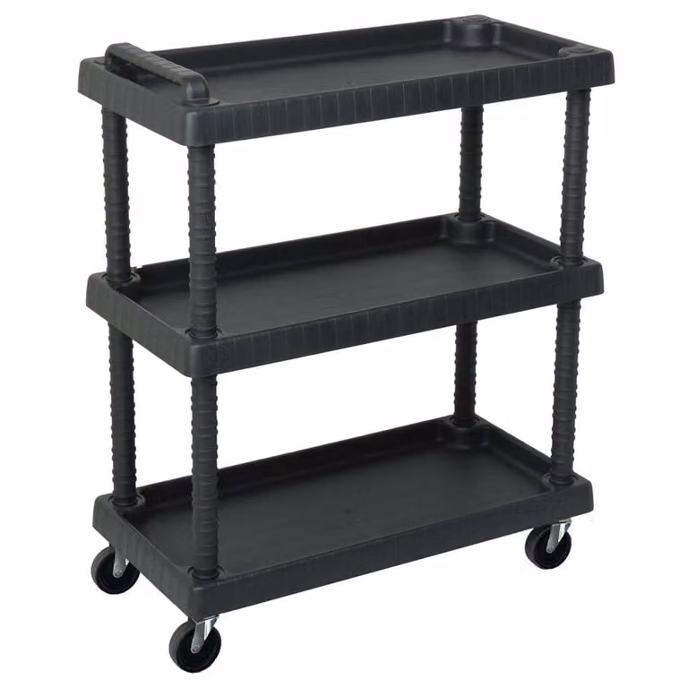 The Living Store Carrello da officina 3 ripiani Nero 75x37,5x92 cm PP