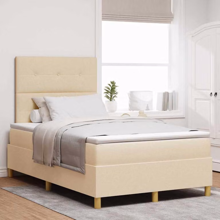 Maison Exclusive - Letto boxspring con testiera color crema 120 x 190 cm in tessuto